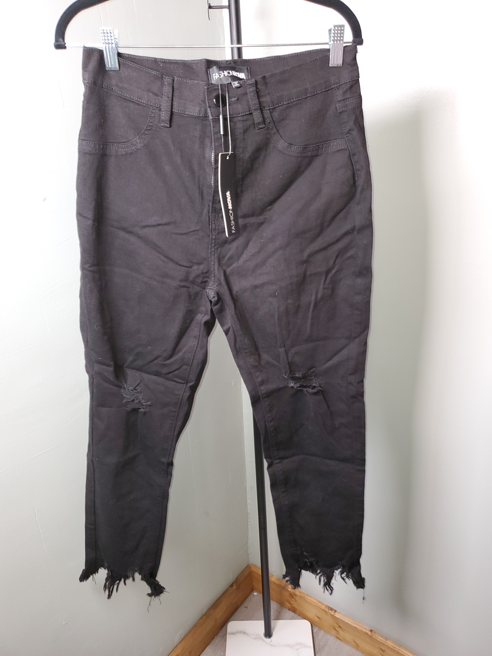 Fashion Nova Black High-Rise Distressed Jeans